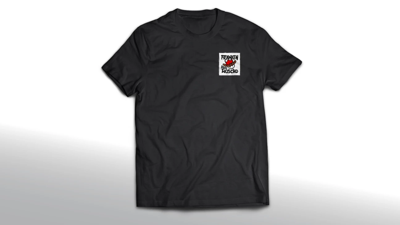 Schwarzes Baumwoll-T-Shirt „Franken – alles Woschd!“